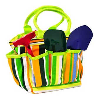 G-F-10012-JustForKids-Garden-Tools-Set-with-Tote-hand-rake-shovel-trowel-0-0