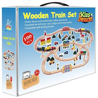 100-piece-Triple-loop-Wooden-Train-Set-Inc-16-Trains-and-Cars-100-Compatible-with-All-Major-Brands-Including-Thomas-Wooden-Railway-System-By-Kids-Destiny-0-0