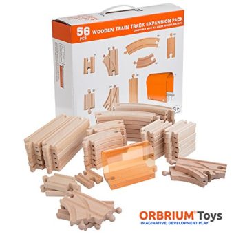 56-Piece-Wooden-Train-Track-Expansion-Pack-with-Tunnel-Compatible-Thomas-Wooden-Railway-Brio-Chuggington-Melissa-Doug-Imaginarium-Set-by-Orbrium-Toys-0