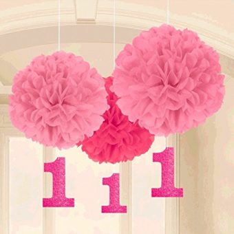 Amscan-1st-Birthday-Fluffy-Decorations-with-Danglers-Large-Pink-0