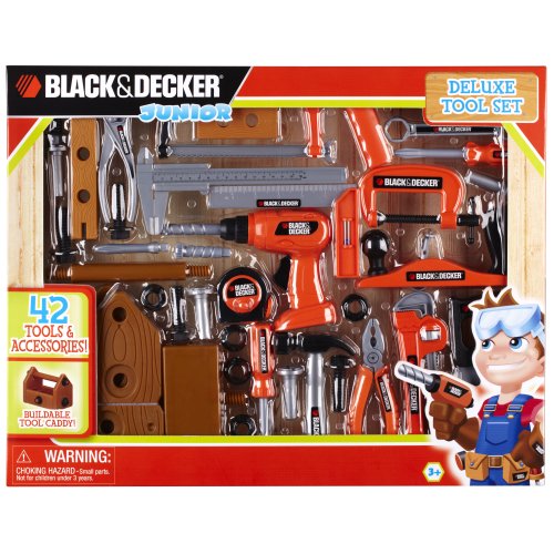 Black+Decker Junior Kids Tool Set -Deluxe Tool Set with Tool Box with  42Piece Tools & Accessories Role Play Tools for Toddlers Boys & Girls Ages  3 Years Old & Above, Built Your