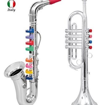 Click-n-Play-Set-of-2-Musical-Wind-Instruments-for-Kids-Metallic-Silver-Saxophone-and-Trumpet-Horn-0