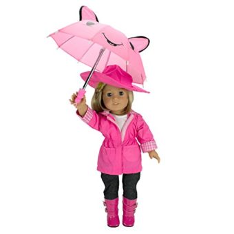 Doll-Clothes-for-American-Girl-Dolls-6-Piece-Rain-Outfit-Includes-Rain-Jacket-Umbrella-Boots-Hat-Pants-and-Shirt-0