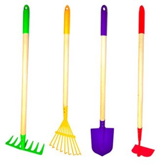 G-F-10018-JustForKids-Kids-Garden-Tools-Set-Rake-Spade-Hoe-and-Leaf-Rake-4-Piece-0