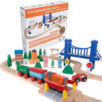 orbrium toys 52 pcs deluxe wooden train set