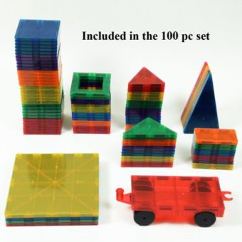 Playmags-100-Piece-Clear-Colors-Magnetic-Tiles-Deluxe-Building-Set-with-Car-Bonus-Bag-0