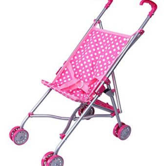 Precious-Toys-Pink-and-White-Polka-Dots-Umbrella-Doll-Stroller-with-Hot-Pink-Handles-and-Silver-Frame-0128B-0