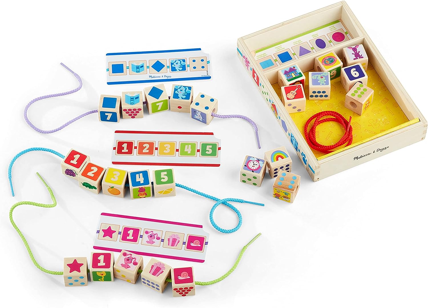 Melissa  Doug Blue’s Clues  You! Wooden Lacing Beads - 25 Beads, 4 Cords - Blues Clues Toys For Toddlers, Fine Motor Skills Toys For Kids Ages 3+ - FSC-Certified Materials
